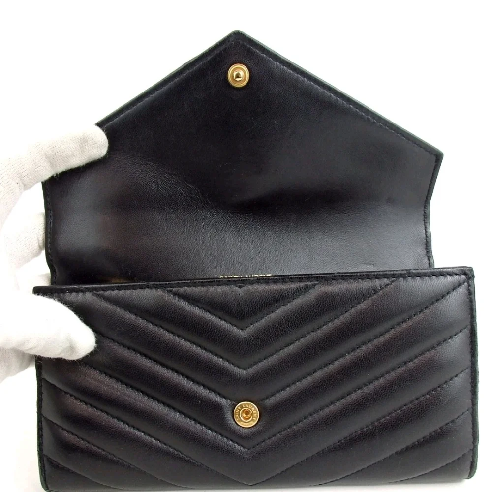 Authentic Yves Saint Laurent YSL logo V stitch wallet/ Clucth leather - Picture 6 of 14